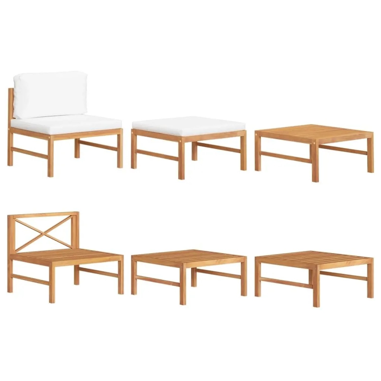 vidaXL 3-Tlg Garten-Lounge-Set mit Creme Kissen Teakholz 316108
