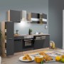 Respekta Küchenzeile KB250ESGC, 250 cm, Grau-Eiche Glänzend, mit E-Geräten.