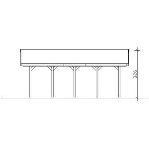 Skizze eines Satteldach-Carports Wallgau in Nussbaum mit roten Schindeln, Seitenansicht mit Höhenangabe.