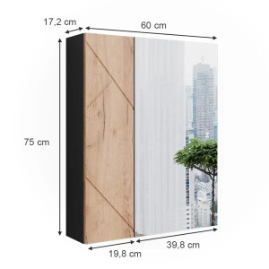 Vicco Badspiegelschrank Irma, anthrazit/Eiche, 60x75 cm. Spiegelschrank für Badezimmer.