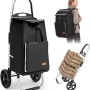 Sekey Einkaufstrolley mit Kühlfach, als Rucksack und beladen mit Kartoffeln.