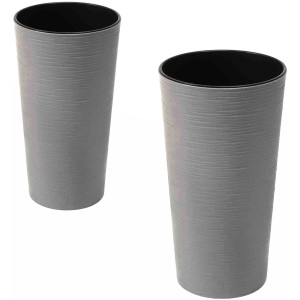Siena Garden Pflanzgefäß Set, 2 graue Pflanzsäulen mit Rillenoptik, Ø 25/30cm.