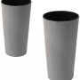 Siena Garden Pflanzgefäß Set, 2 graue Pflanzsäulen mit Rillenoptik, Ø 25/30cm.
