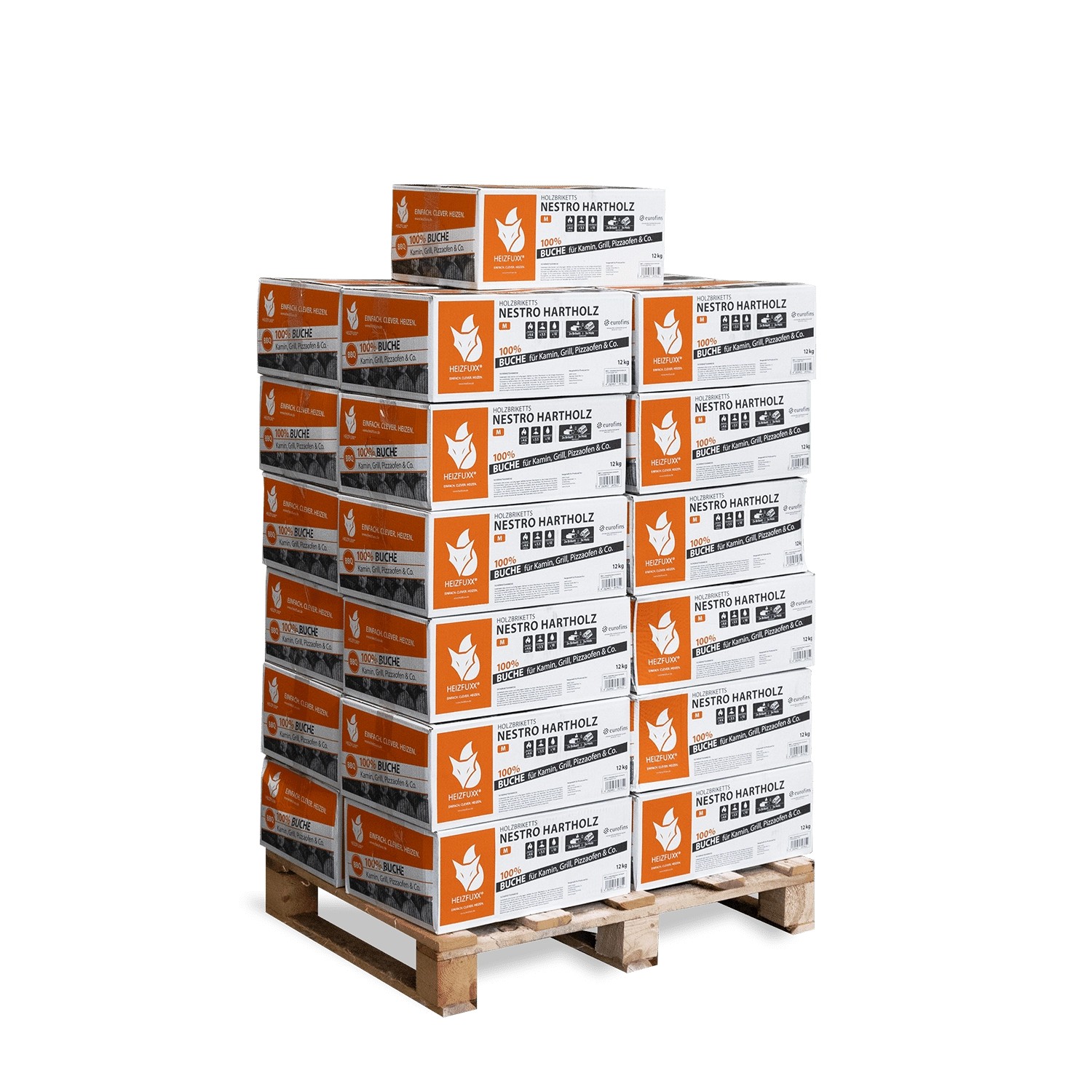 Heizfuxx Holzbriketts Nestro Hartholz m 12kg x 25 Karton 300kg Palette ...