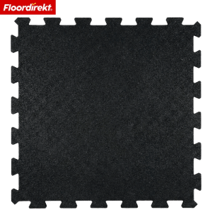 Schwarze Gummi Steckmatte 50x50 cm. Robuste Bodenschutzmatte mit V-Interlocking System für Fitness & Werkstatt.
