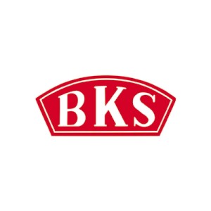 Rotes BKS Logo mit weißer Schrift. Marke für Rohrrahmenschloss und Eisenwaren.