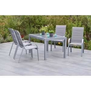 Merxx Amalfi di Lusso Gartenmöbel-Set mit 4 Stapelsesseln und Ausziehtisch (160/220x90cm).