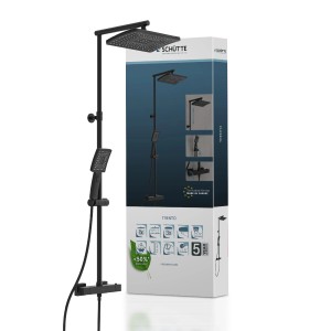 Schütte Überkopf-Brauseset Trento, Thermostat, Schwarz Matt: Regendusche und Handbrause im Set.