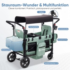 Sekey Bollerwagen XXL, blaugrün, mit Dach, Tisch, Kühl- und Stautaschen. Ideal für Camping & Familie.