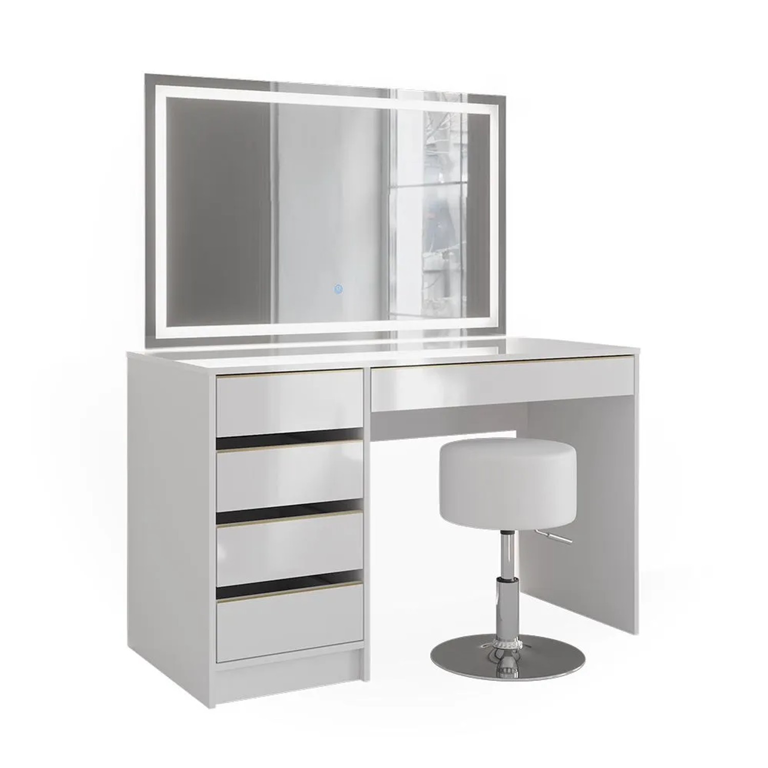 Vicco Schminktisch Sherry Weiß/Gold 120 x 145 mit LED-Spiegel und Hocker
