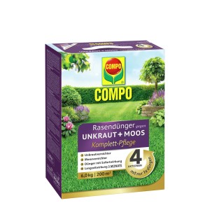 Compo Rasendünger Unkraut & Moos 4in1, 6kg für 200m², zur Rasenpflege und Unkrautvernichtung.