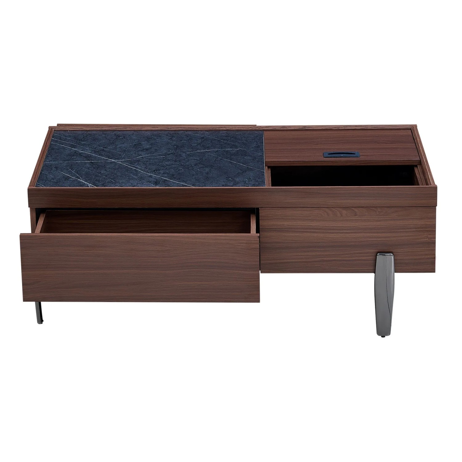 okwish Couchtisch mit Schubladen/Glasplatte Wohnzimmertisch Holzmaserung in Marmoptik 105 × 50 cm Braun
