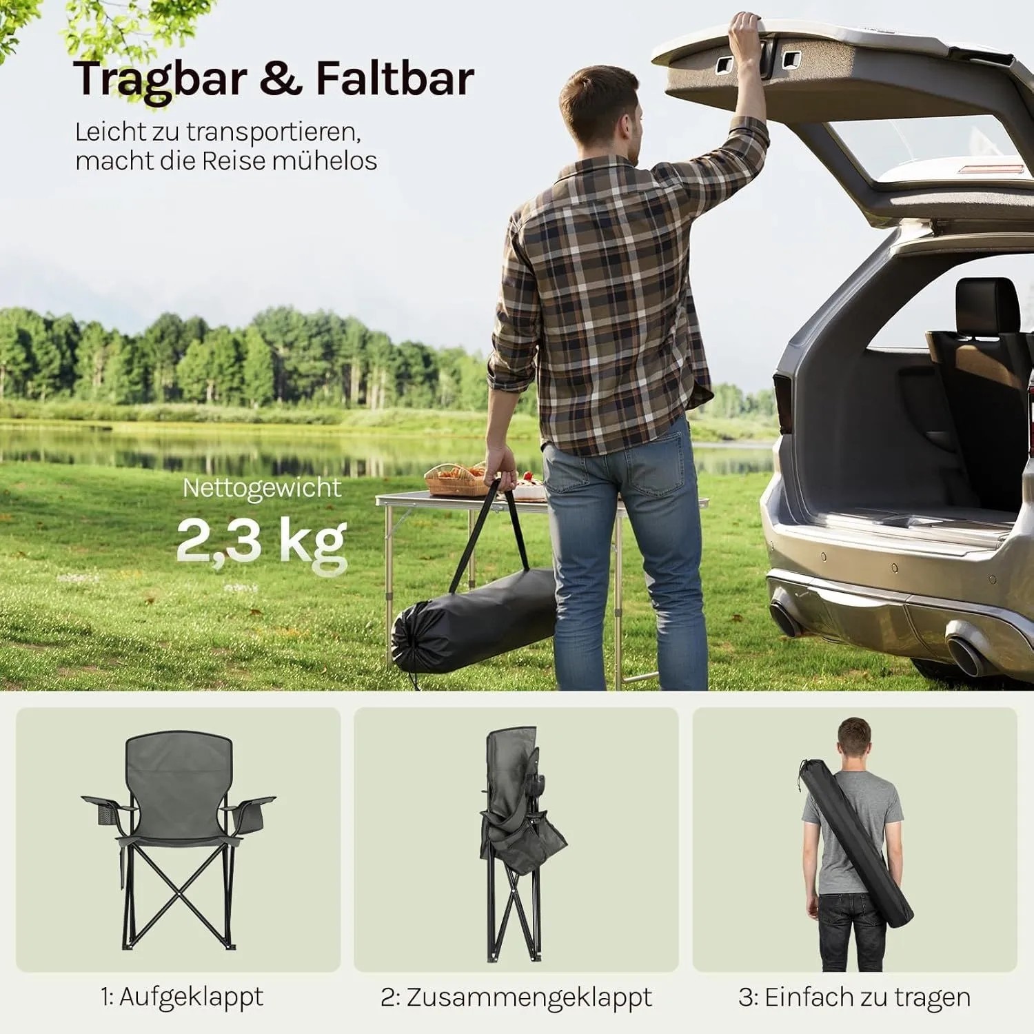 WOLTU Campingstuhl Klappbar Leicht mit Hochlehne Kühltasche Getränkehalter_7