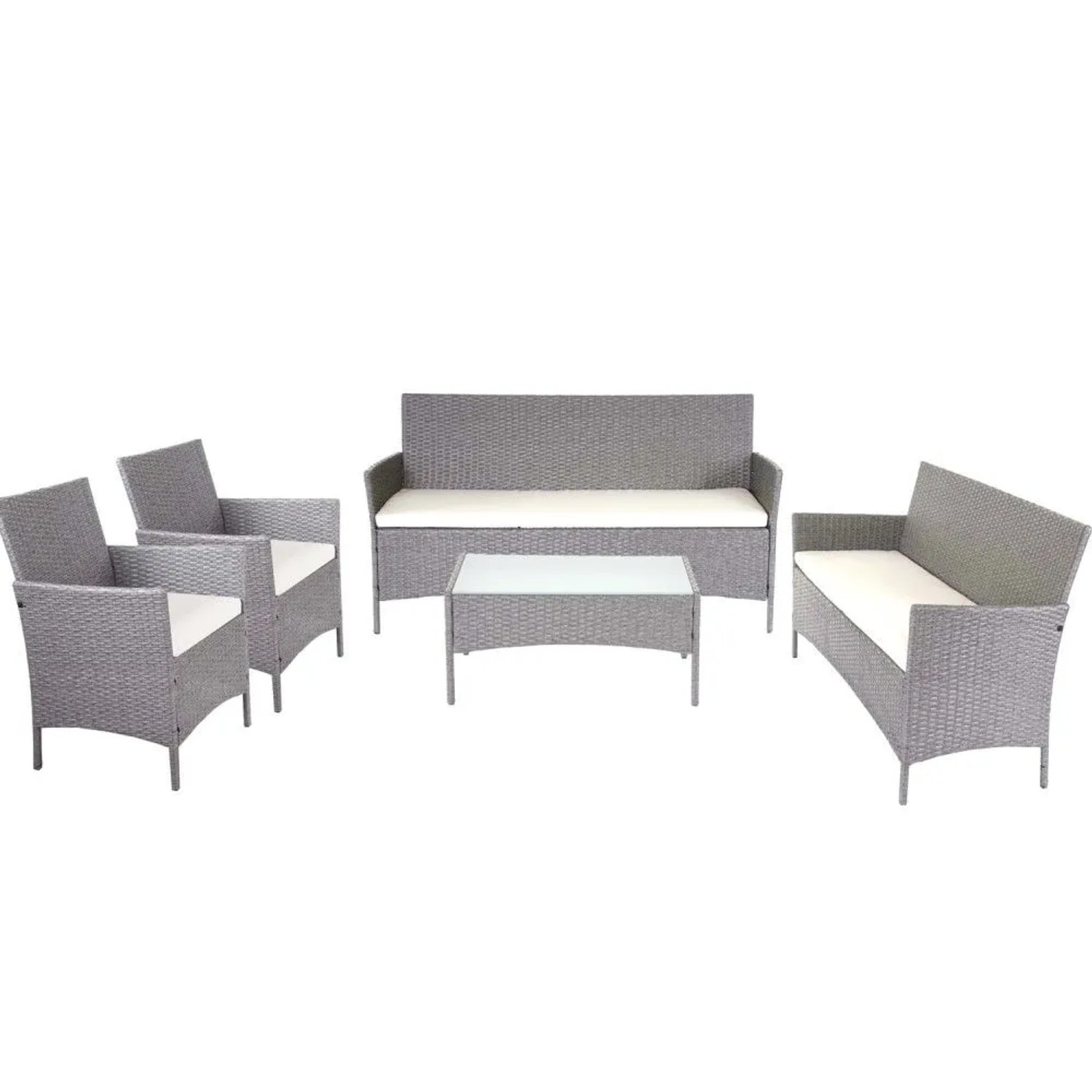 MCW 3-2-1-1 Poly-Rattan Garnitur Hamar Grau Kissen Creme