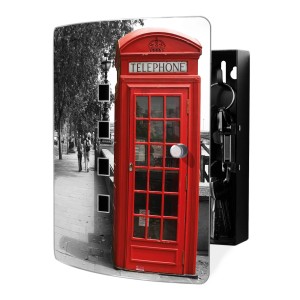 Design Schlüsselkasten aus Edelstahl mit London Red Telephone Motiv für 10 Schlüssel.