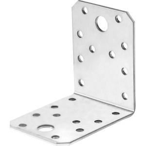 Verzinkter Winkelverbinder 70x70x55 mm mit Löchern für Holzkonstruktionen.