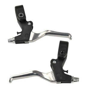 Fischer Fahrrad-Bremshebel-Set, V-Brake, 2 Stück, schwarz-silber, aus Aluminium.