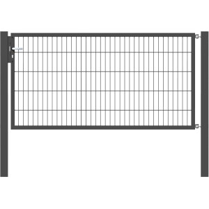 Anthrazitfarbenes Metallzaun-Einzeltor mit Doppelstabmatte zum Einbetonieren, 100x200 cm.
