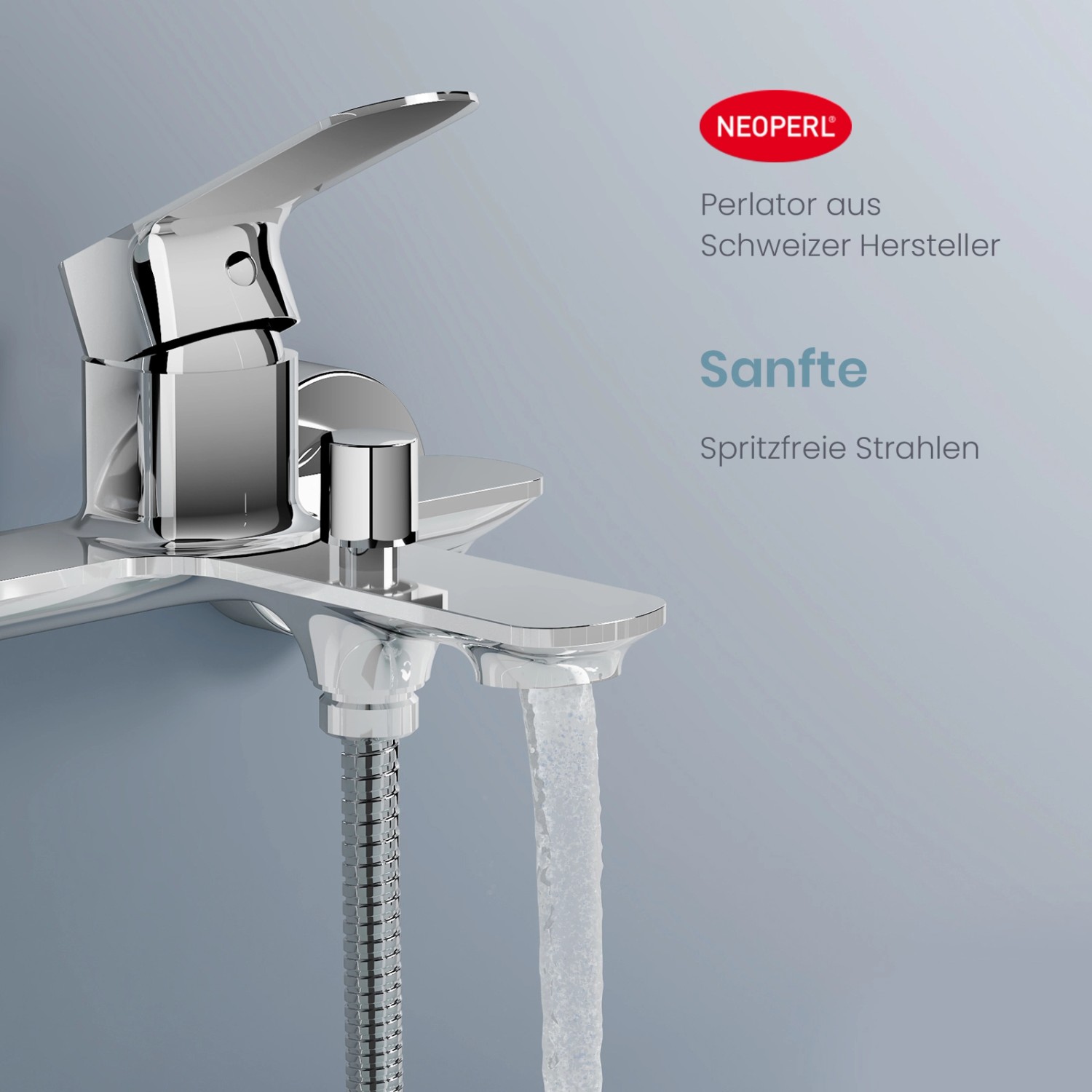 Emke Badarmatur für Badewannen Chrom mit Auslauf Wannenarmatur Einhebelmischer Brausebatterie_3