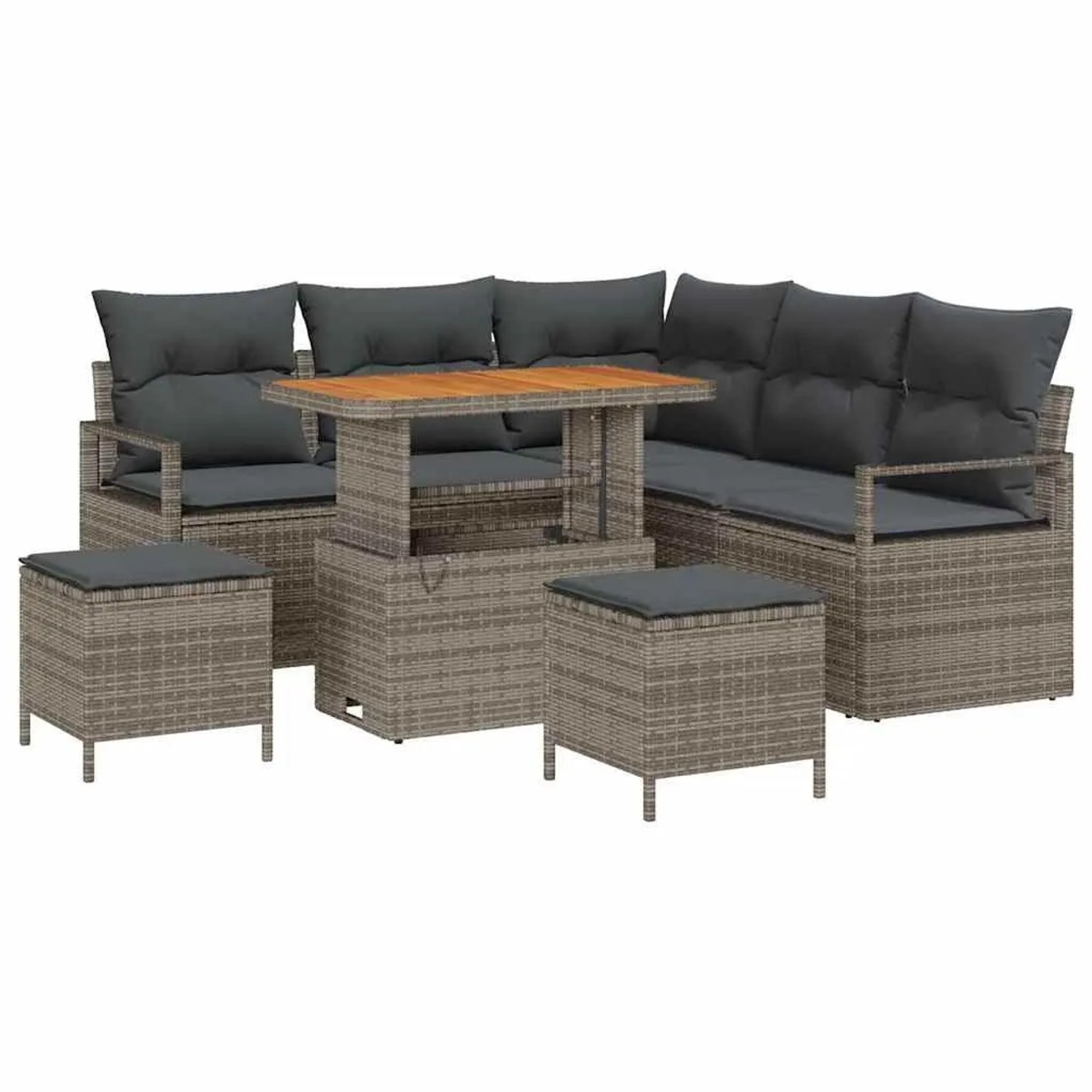 Thumbnail - vidaXL Garten-Sofa-Set mit Kissen mit Speicher 8-Tlg Grau 3364478