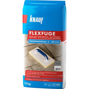 Knauf Flexfuge Bodenspezial Zementgrau 15kg Sack. Fugenmörtel für Fliesen, Feinsteinzeug und Naturstein.