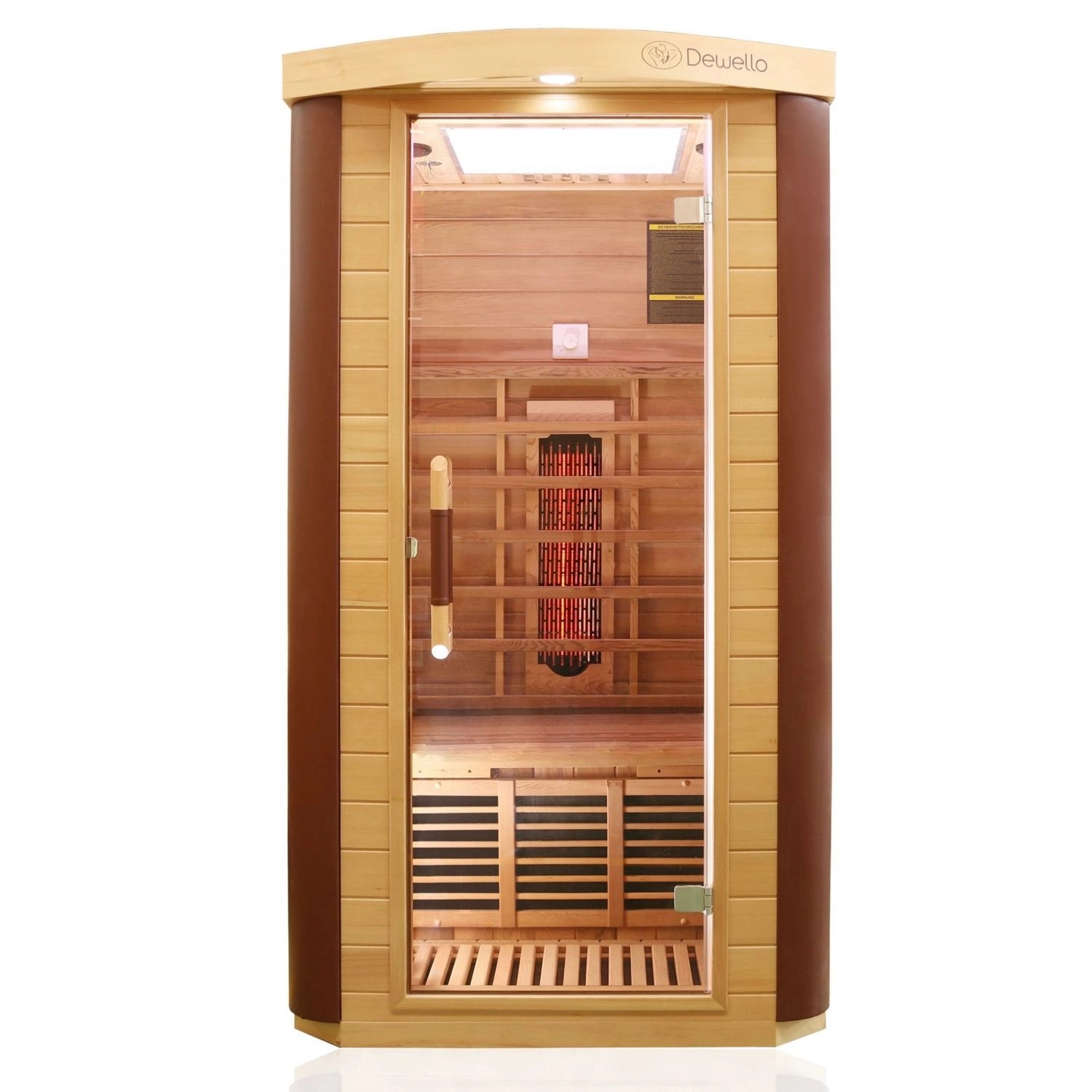 Dewello Infrarotkabine Sauna Toronto 102cm x 102cm 1 Person Vollspektrum & Karbonstrahler Hemlock Zeder