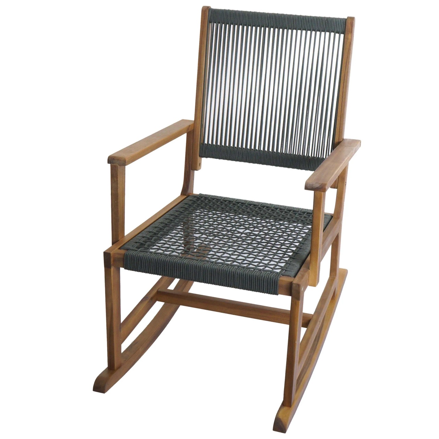 MCW Schaukelstuhl P73 Garten Akazie Holz Rope Seilgeflecht Olivgrün