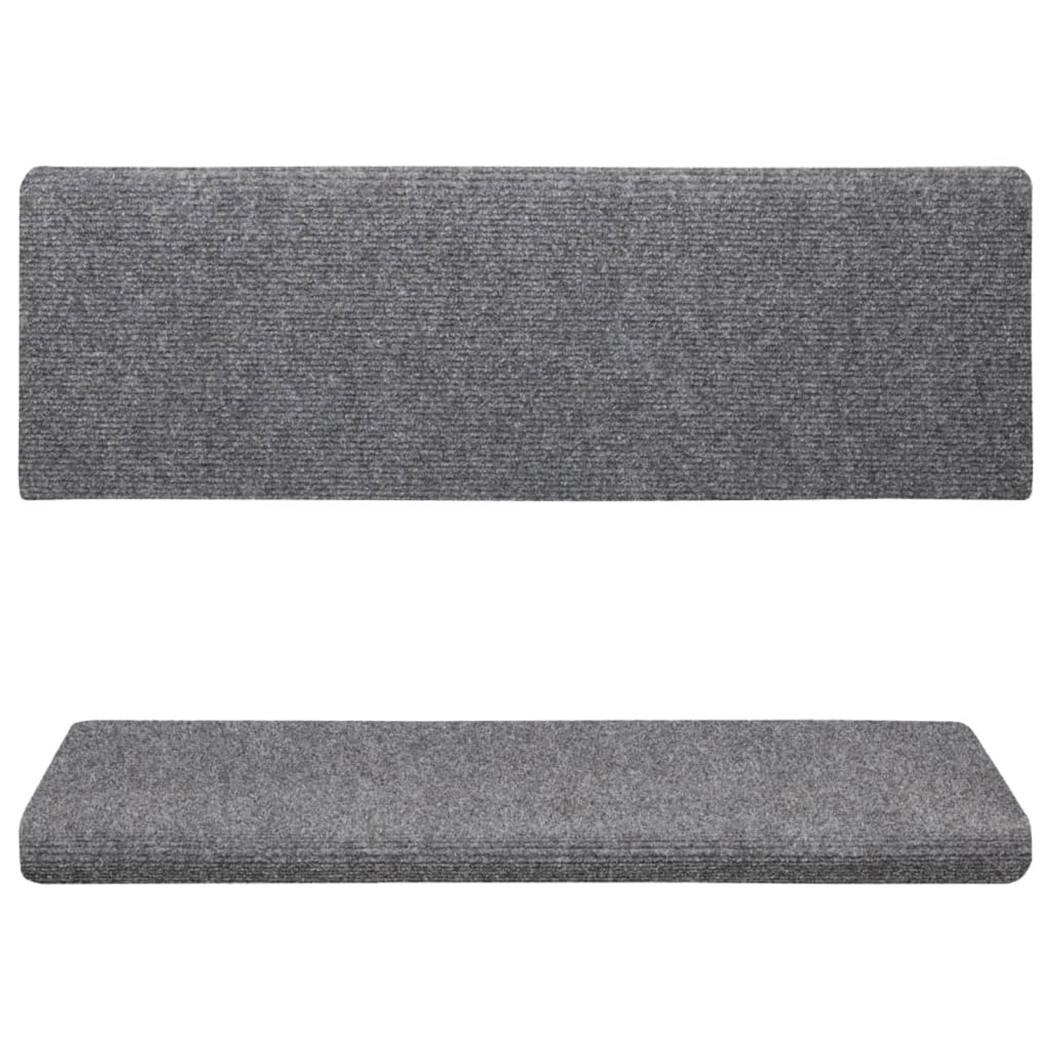 Set aus 15 hellgrauen VidaXL Treppenmatten aus Nadelvlies, 65x21x4 cm, für mehr Sicherheit und Komfort.