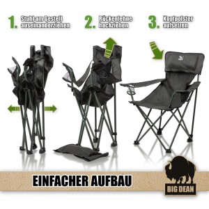 BigDean Luxus Campingstuhl Faltbar Extra Groß 150 KG Belastbar Stabil Und Bequem