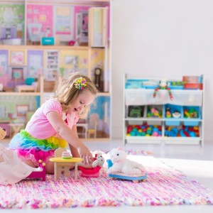 Relaxdays Kinderregal Spanplatte Metall Kunststoff Polyester Bunt mit 10 Fächern und Motiv 78 cm x 86 cm x 26,5 cm 6 kg