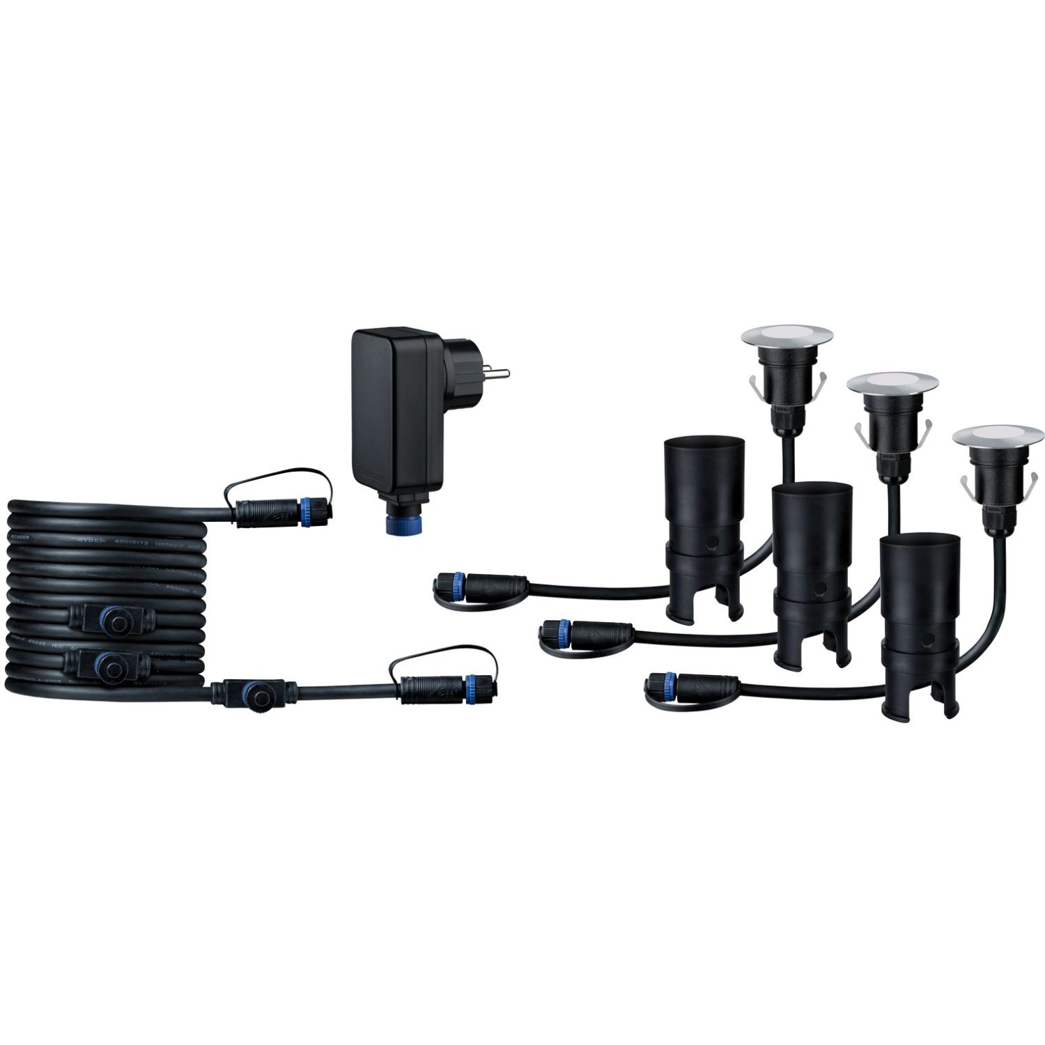 Paulmann Plug&Shine Starter-Set mit 3 Mini LED Bodeneinbaustrahlern und Trafo für Außen, warmweiß.