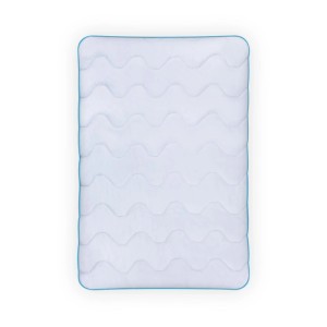 Weiße 4-Jahreszeiten Bettdecke mit blauer Biese, gesteppt, für optimalen Schlafkomfort.