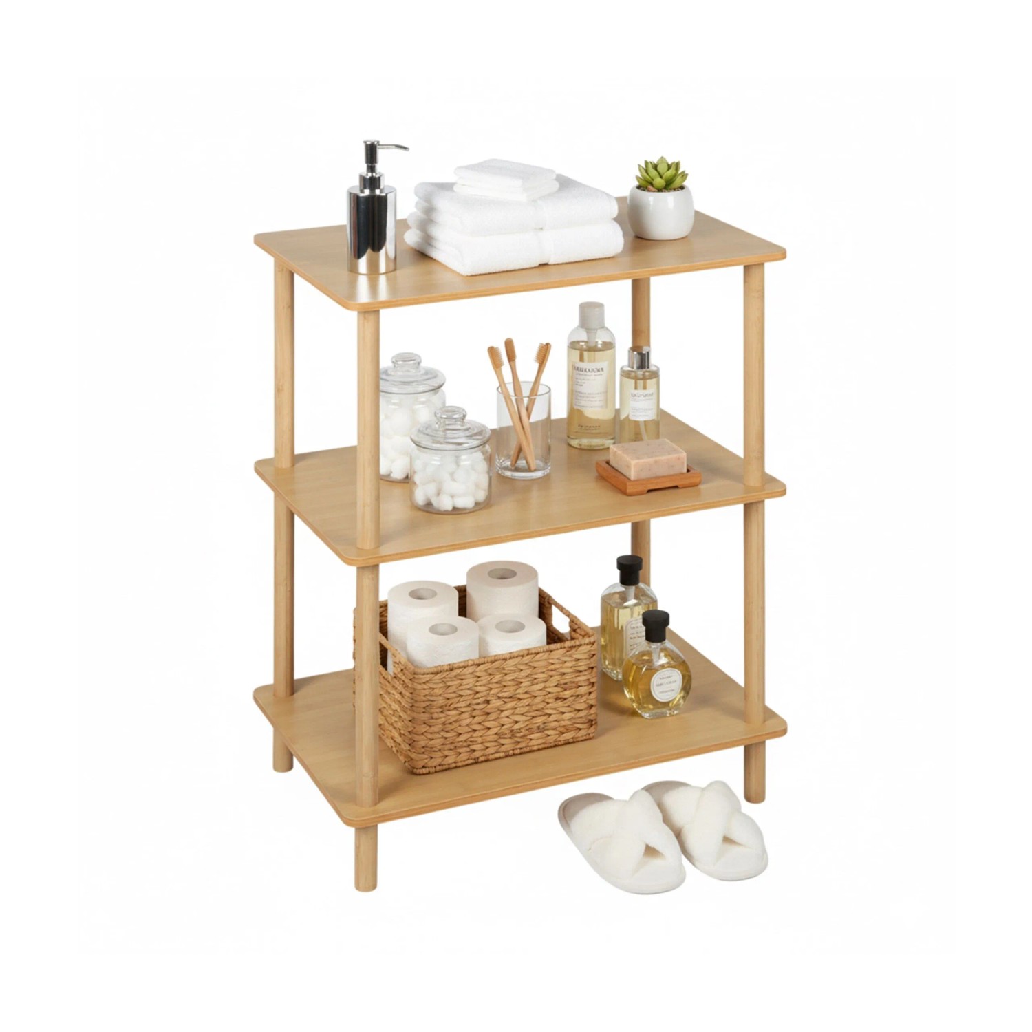 Relaxdays Standregal mit 3 Ebenen MDF Bambus Natur Freistehend 79 cm x 60 cm x 40 cm 7,5 kg