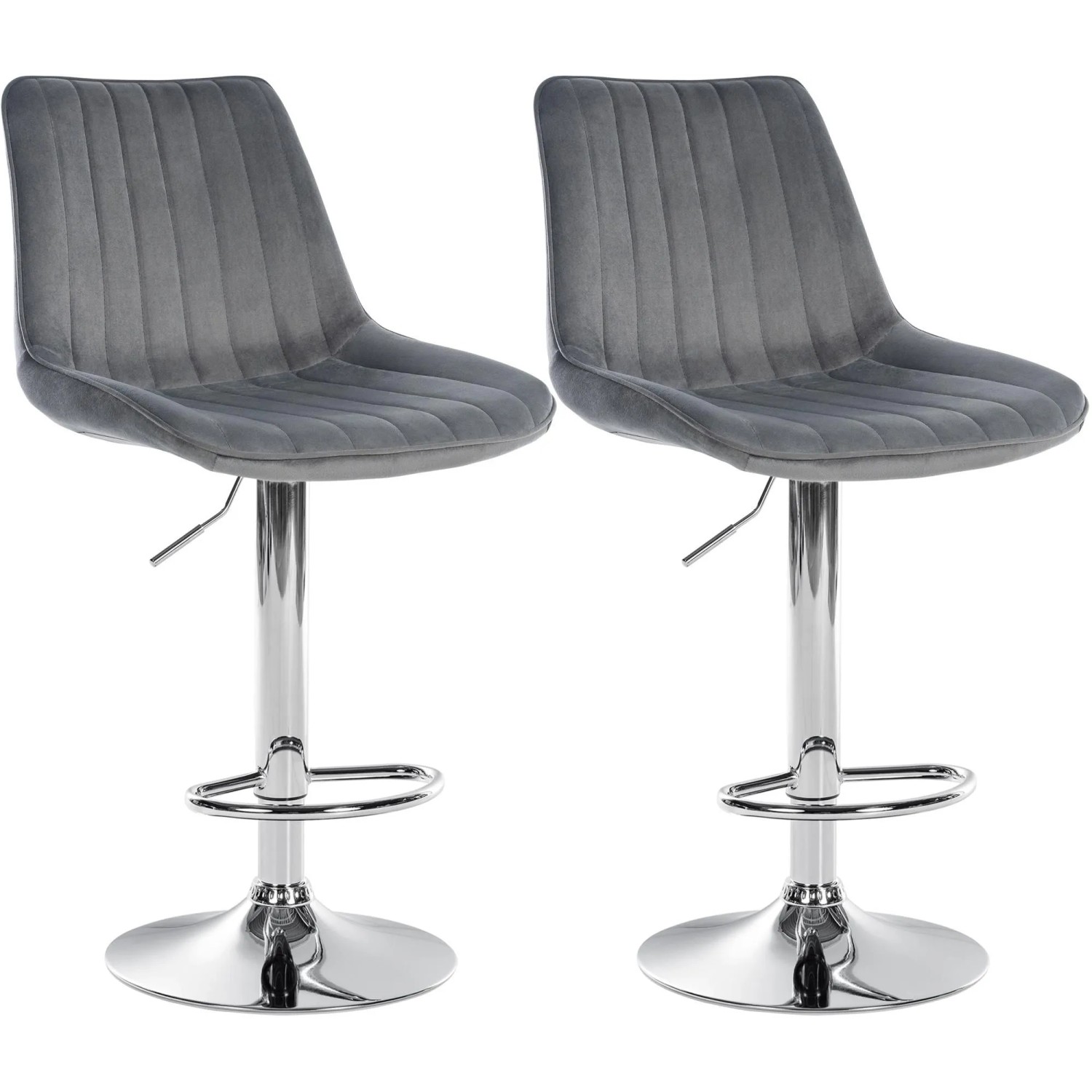 DELUKE Barhocker 2er Set RIO Dunkelgrau Samt Chrom Barstuhl Mit Lehne Tresenhocker Tresenstuhl