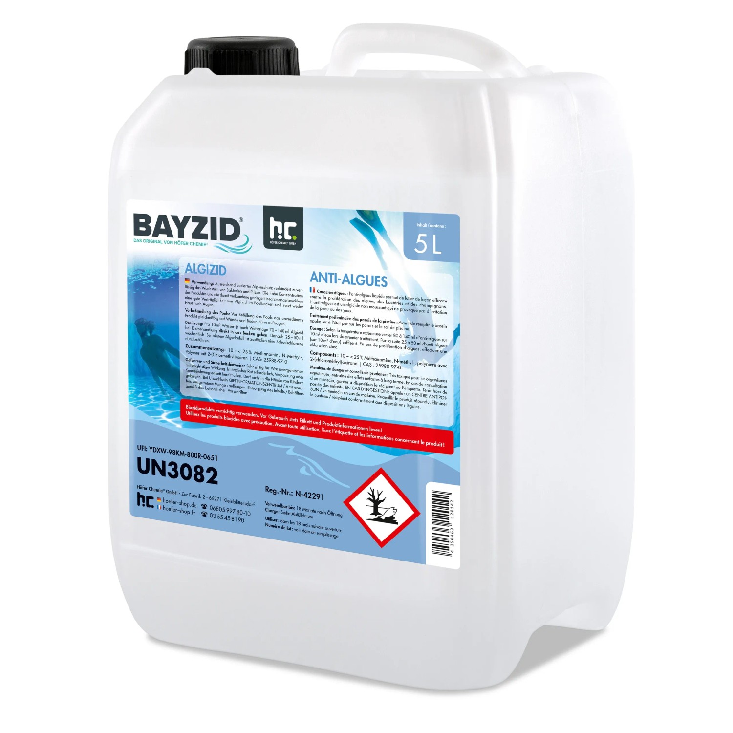 Kanister Bayzid Algizid Algenverhütung für Pools, 2x5l. Präventiv gegen Algen, Pilze und Bakterien im Pool.