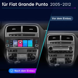 Junsun Autoradio für Fiat Grande Punto 2005-2012. Vergleich: Originalradio vs. modernes Touchscreen mit CarPlay/Android Auto.