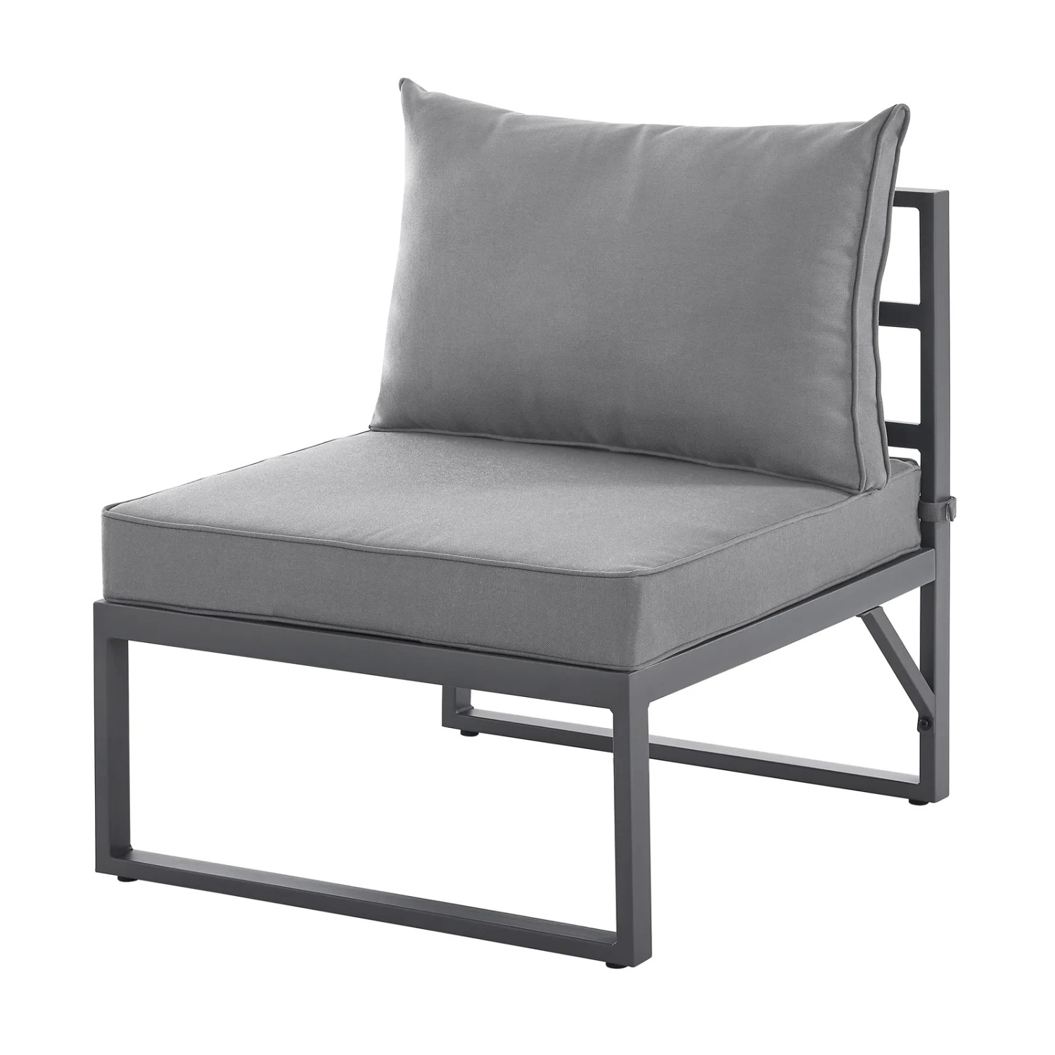 Einzelner Sessel der Svita Maui Gartenmöbel-Lounge in Hellgrau mit Stahlrahmen und Polster.