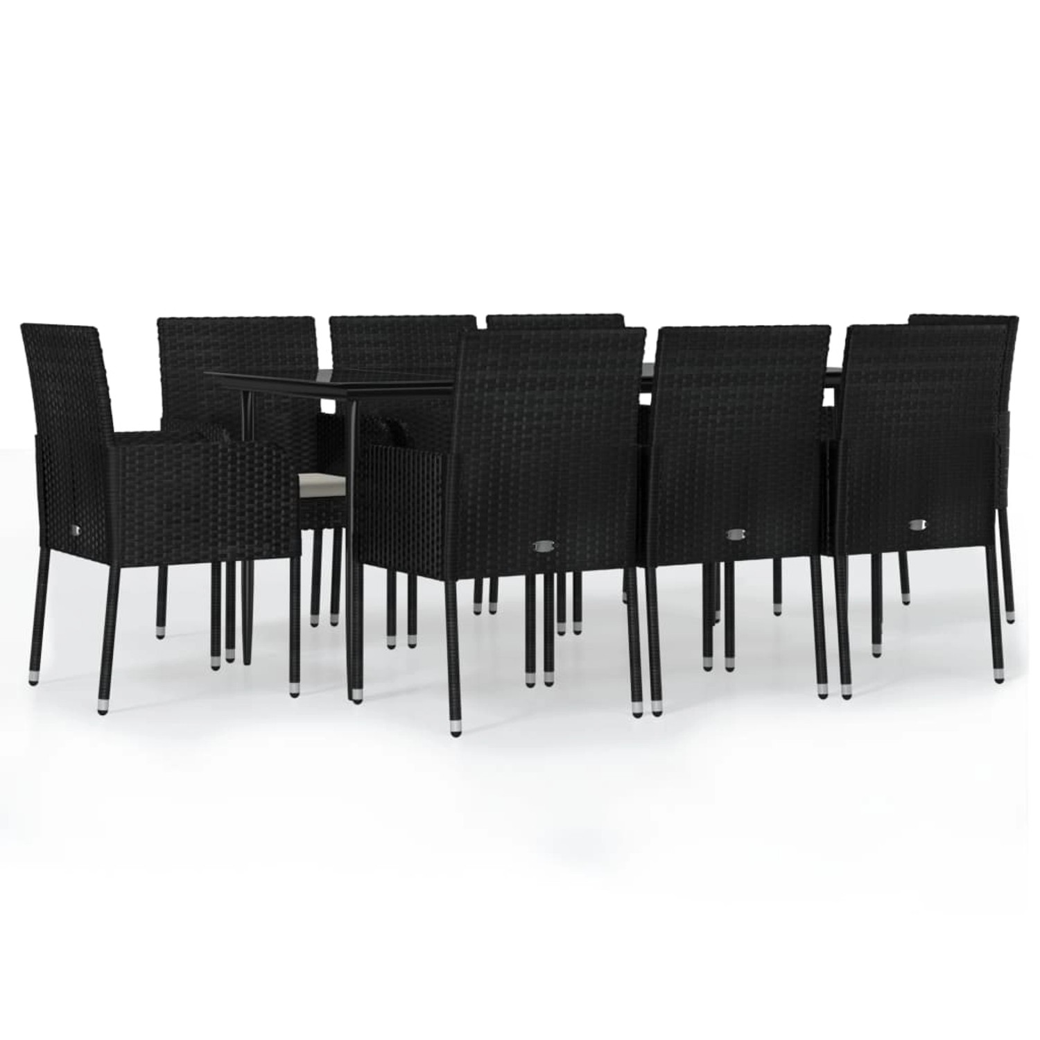 vidaXL 9-Tlg Garten-Essgruppe mit Kissen Schwarz Poly Rattan 3185146