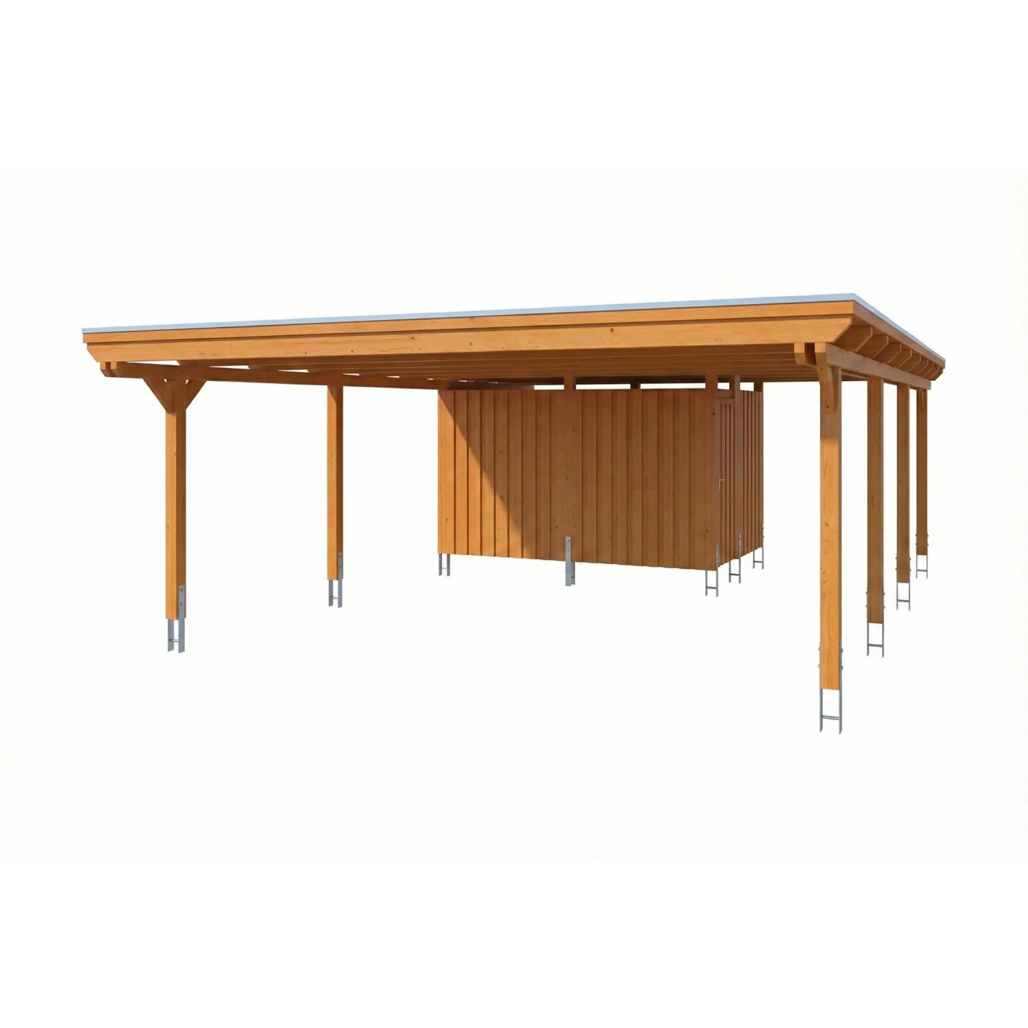 Skan Holz Carport Emsland EPDM-Dach mit Abstellraum 609 cm x 846 cm Eiche Hell