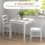Weisse Kiefernholz Essgruppe: Tisch und 2 Stühle. Kompaktes 3-teiliges Esszimmer-Set.