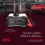 AEG CW10 Batterieladegerät für 6V/12V Batterien mit LED-Anzeige und Klemmen.