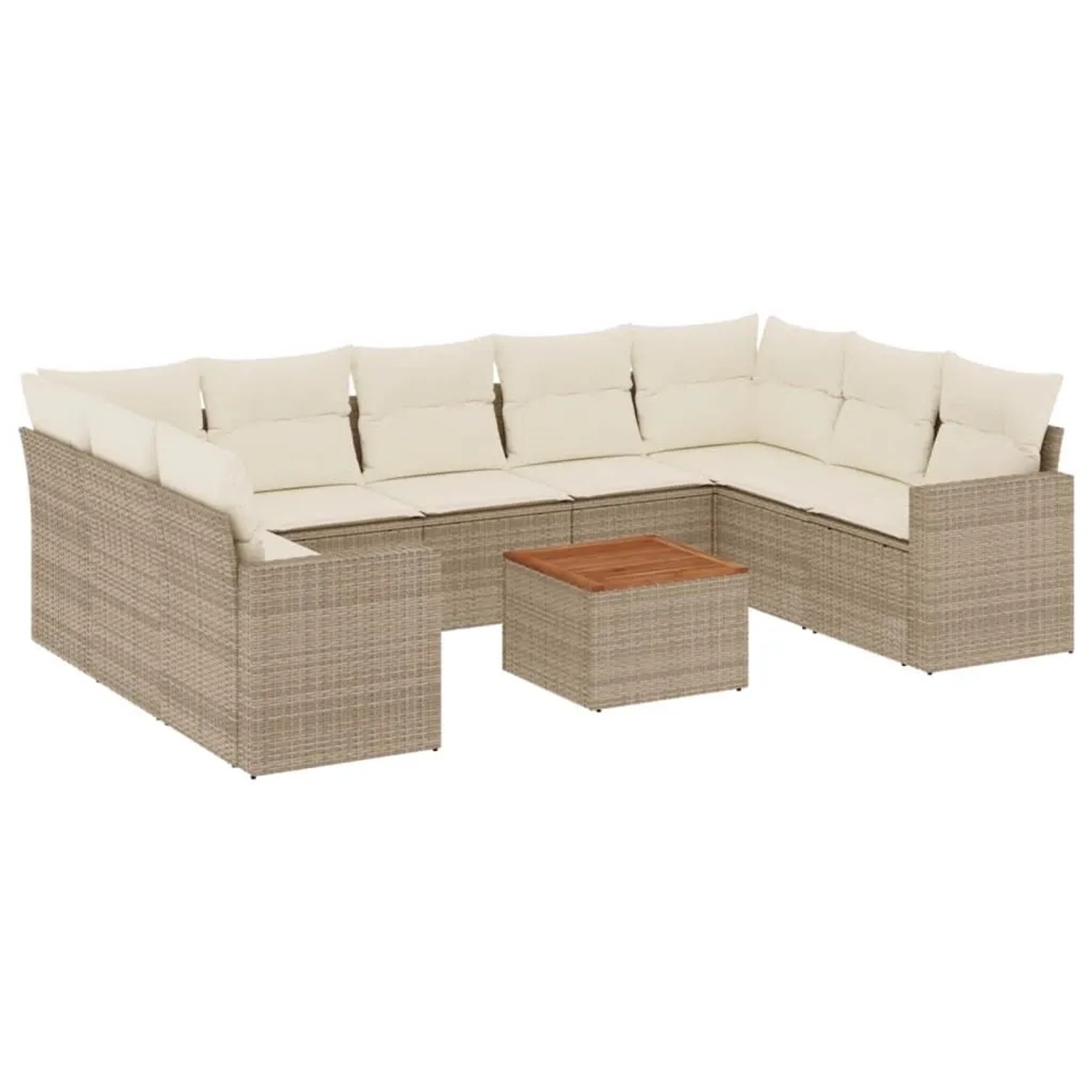vidaXL 10-Tlg Garten-Sofagarnitur mit Kissen Beige Poly Rattan 3224266