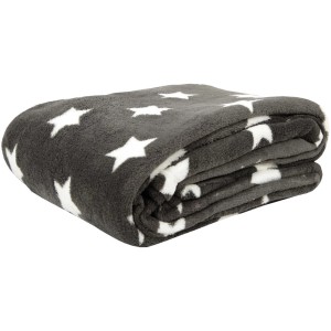 Anthrazitfarbene Kuscheldecke mit Sternenmuster, 150x200 cm, zusammengerollt.