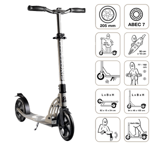 Six Degrees Aluminium Scooter mit Klappmechanismus & Ständer 205 mm Höhenverstellbar GS-Geprüft Grau Testsieger