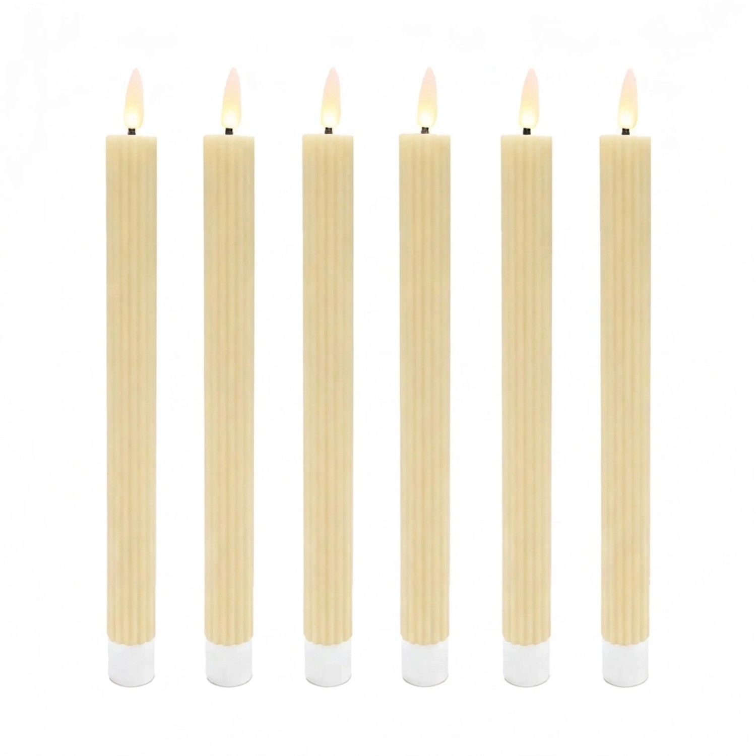 Relaxdays LED Stabkerzen 6er Set Echtwachs Beige Flackernd Flammenlos 25 cm x 2 cm