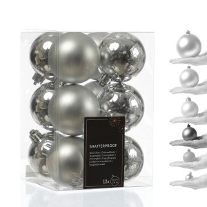 Marelida Weihnachtskugeln, silber, glänzend und matt, 12er Set, bruchfest.