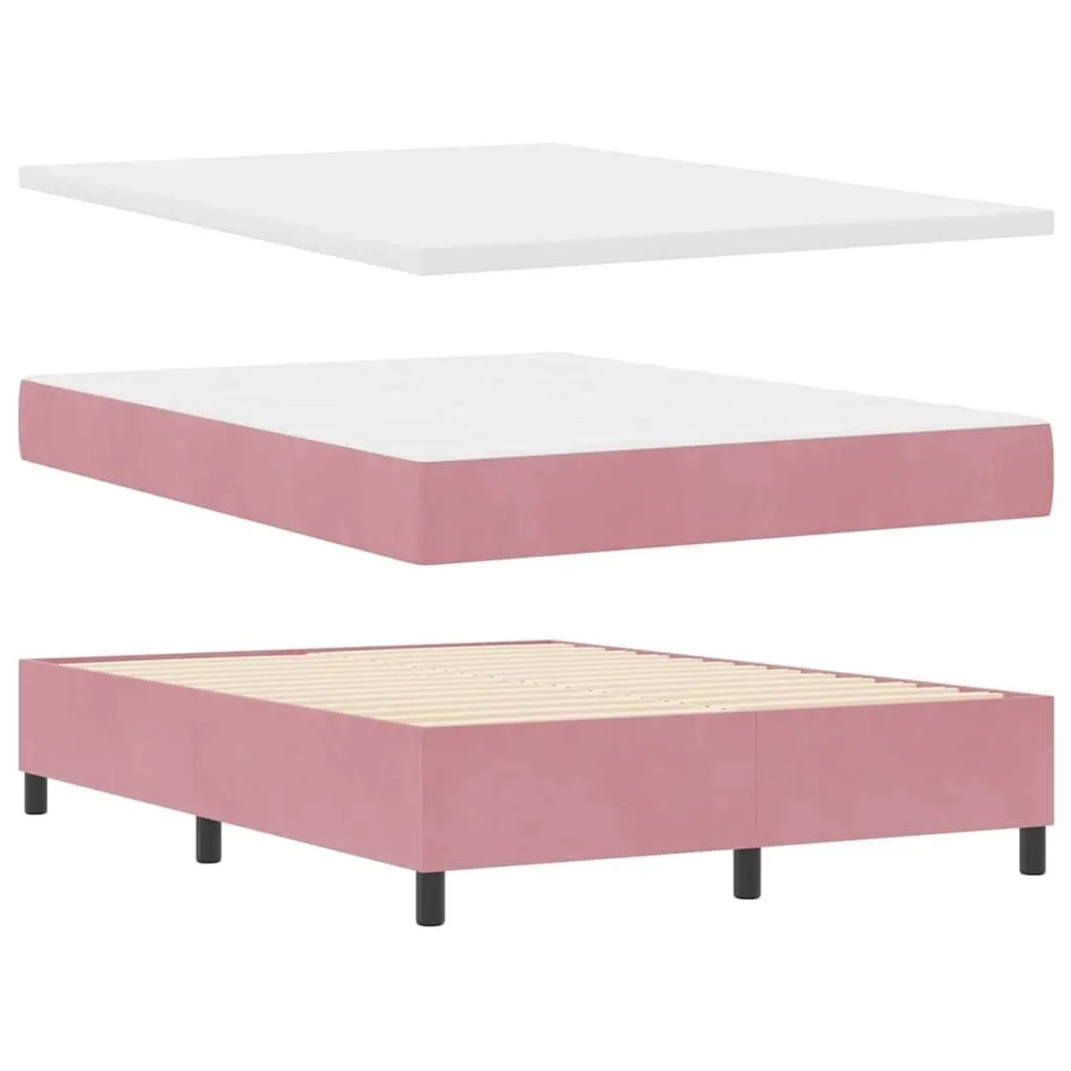 vidaXL Boxspringbett mit LED-Lichtleisten Rosa 140 x 200 cm Samt 3343873_6