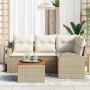 Beige vidaXL Garten-Sofa-Set, 5-teilig, mit Tisch und Polyrattan-Optik für Terrasse und Garten.