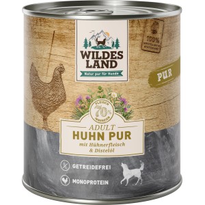 Wildes Land Hunde-Nassfutter Huhn Pur, getreidefrei mit Distelöl, 800g Dose.