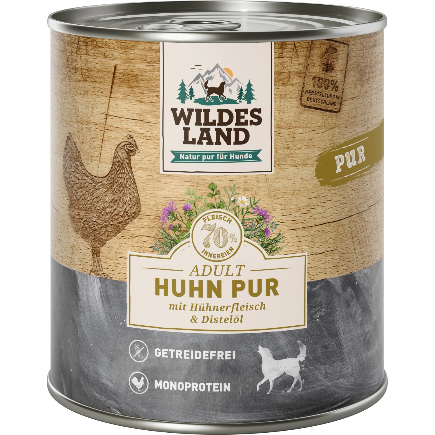 Wildes Land Hunde-Nassfutter Huhn Pur mit Distelöl 800 g